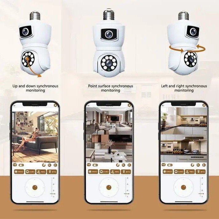 Double Lens Dual Screen Bulb Cameras De Vigilancia Auto Tracking Two Way Audio Night Vision Outdoor Security Camera