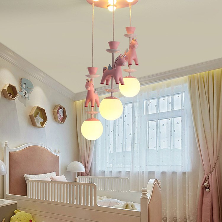 Children's Room Chandelier pink Wooden Horse Lamp Little Girl Boy Cute Cartoon Girls Study Bedroom Bedside Lamps