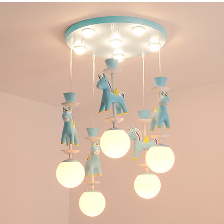 Children's Room Chandelier pink Wooden Horse Lamp Little Girl Boy Cute Cartoon Girls Study Bedroom Bedside Lamps
