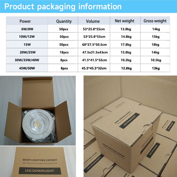 Dimmable Led Down Light Cob Spot Light 20W 30W 40W 50W Led Ceiling Lamp Ac85-265V Household Commercial Indoor Lighting