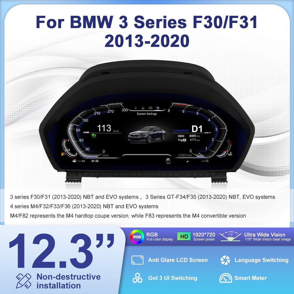 Navihua for BMW 3 Series F30/F31 GT-F34 4 Series F32/F33/F36 Car Upgrade 12.3'' Auto Speedometer LCD Dashboard Digital Cluster