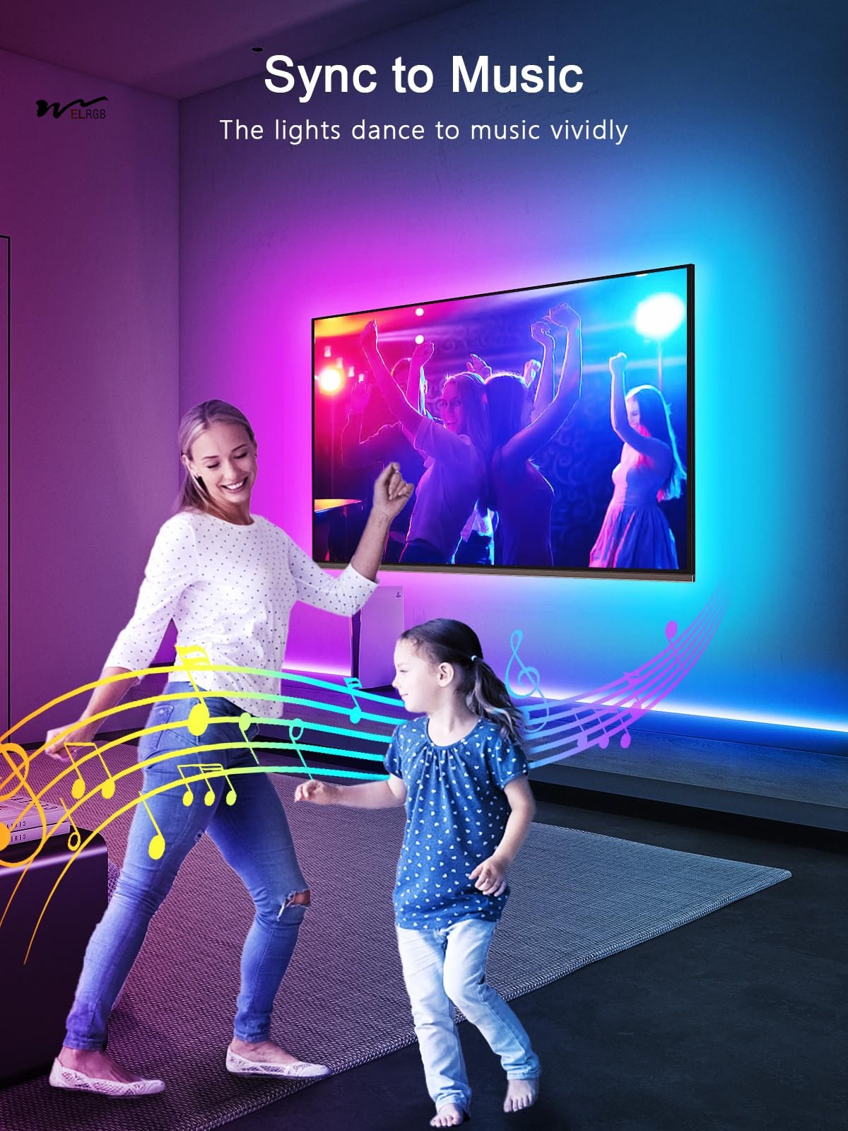 LED Lights for TV, 16.4FT TV LED Backlight, for 45-75 Inch TV, Music Sync TV LED Light with Bluetooth Function
