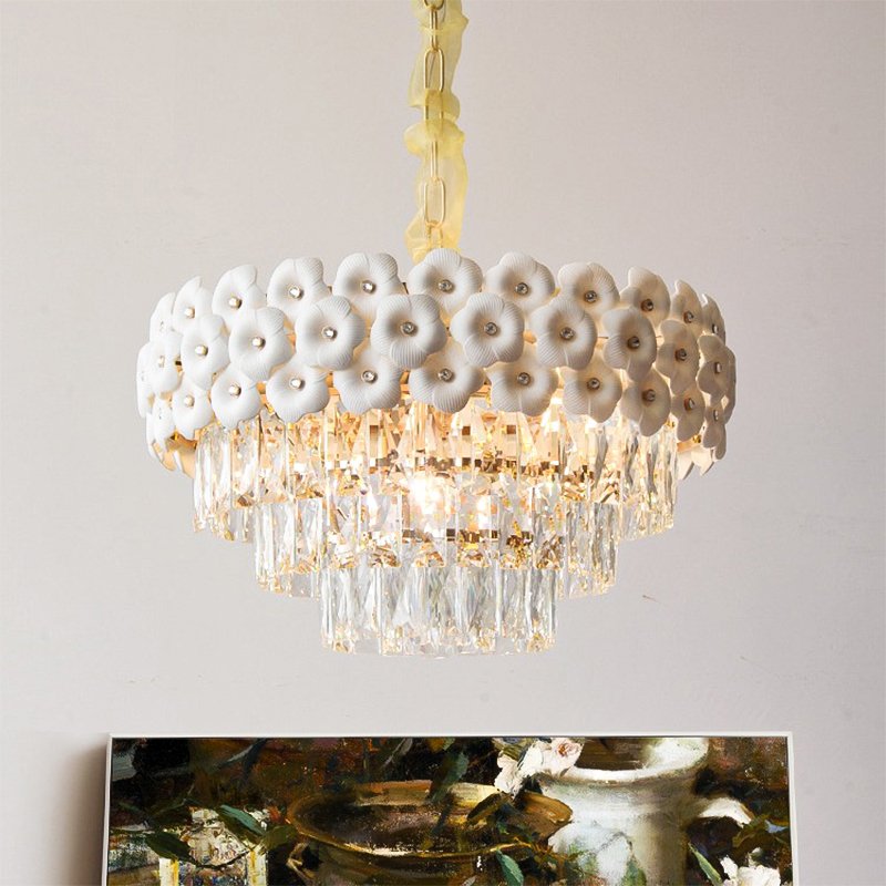 Crystal Modern Light Luxury Design Living Room Indoor Lighting LED Circular Crystal Pendant Light