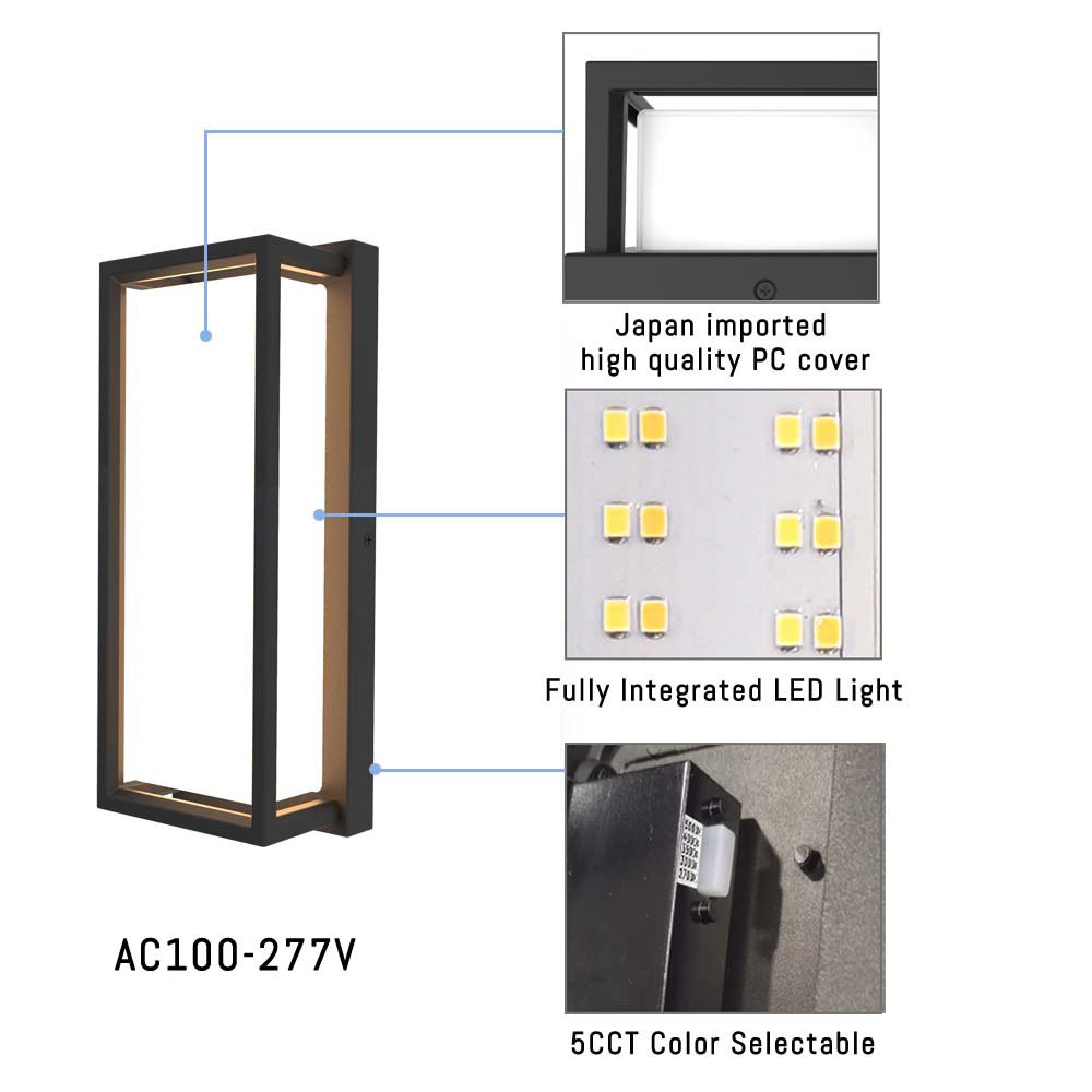 Modern Outdoor Wall Lights LED Rectangle 5CCT Tunable Exterior Lighting Fixture Waterproof Outdoor Lights for House Porch Garage
