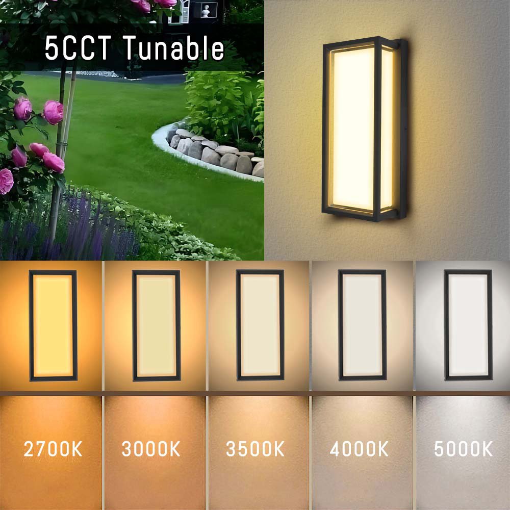 Modern Outdoor Wall Lights LED Rectangle 5CCT Tunable Exterior Lighting Fixture Waterproof Outdoor Lights for House Porch Garage