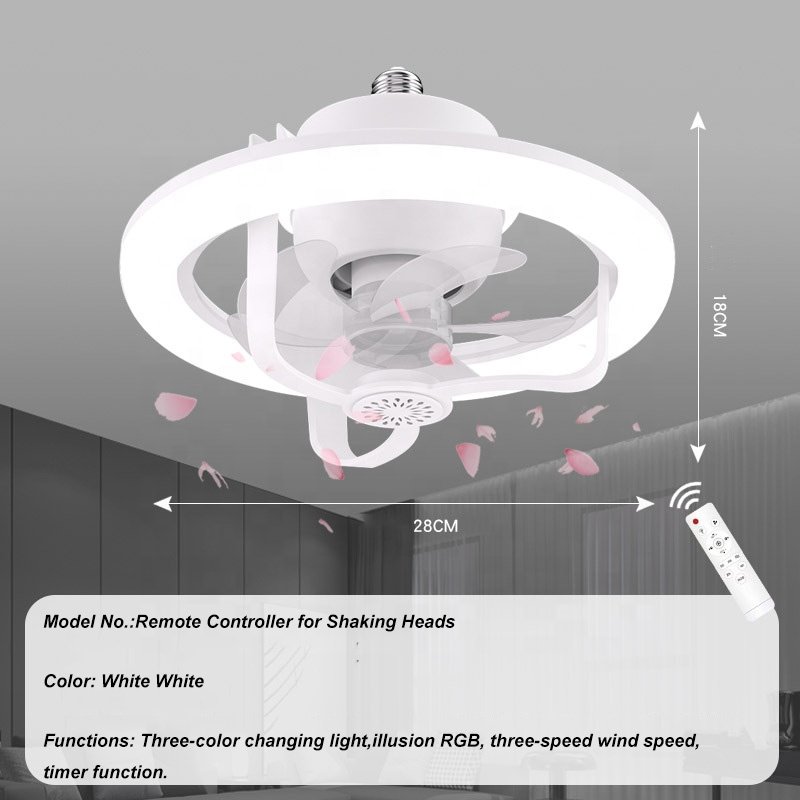 E27 3 Color Smart Fan Light With Remote Control Dimming RGB Ceiling Fan Lights for Living Room Bedroom Led Fan Lights