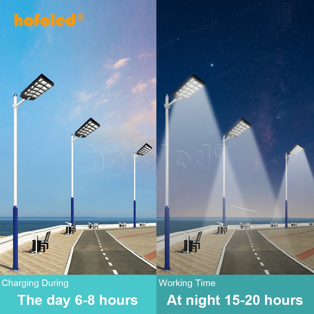Hofoled Integrated All-in-One Solar Panel Street Light 1000W-4000W Waterproof IP65 LED Lamp with ABS Body DC Power Supply