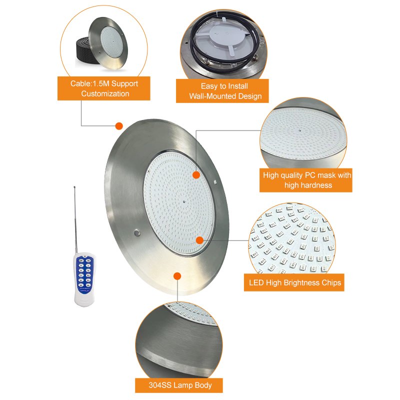 High Quality Waterproof Stainless Steel Resin RGB IP68 Led Underwater Swimming Pool Lights