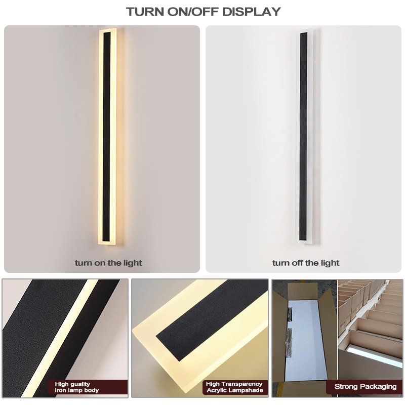 Top Sale Black Corridor Decorative Ip65 Modern Waterproof Long Strip Outdoor LED Wall Light
