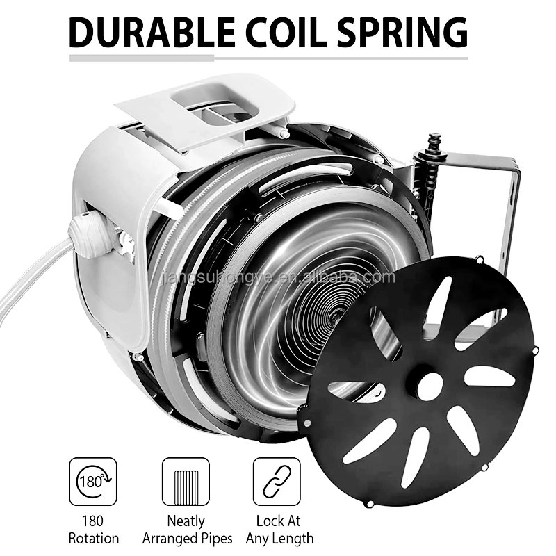 New 1/2" 130ft Auto Self Rewind Hose Reel Retractable Water Hose Reel 40 Meter Safety Pipe Tube Slow Return Gardening Hose Reel