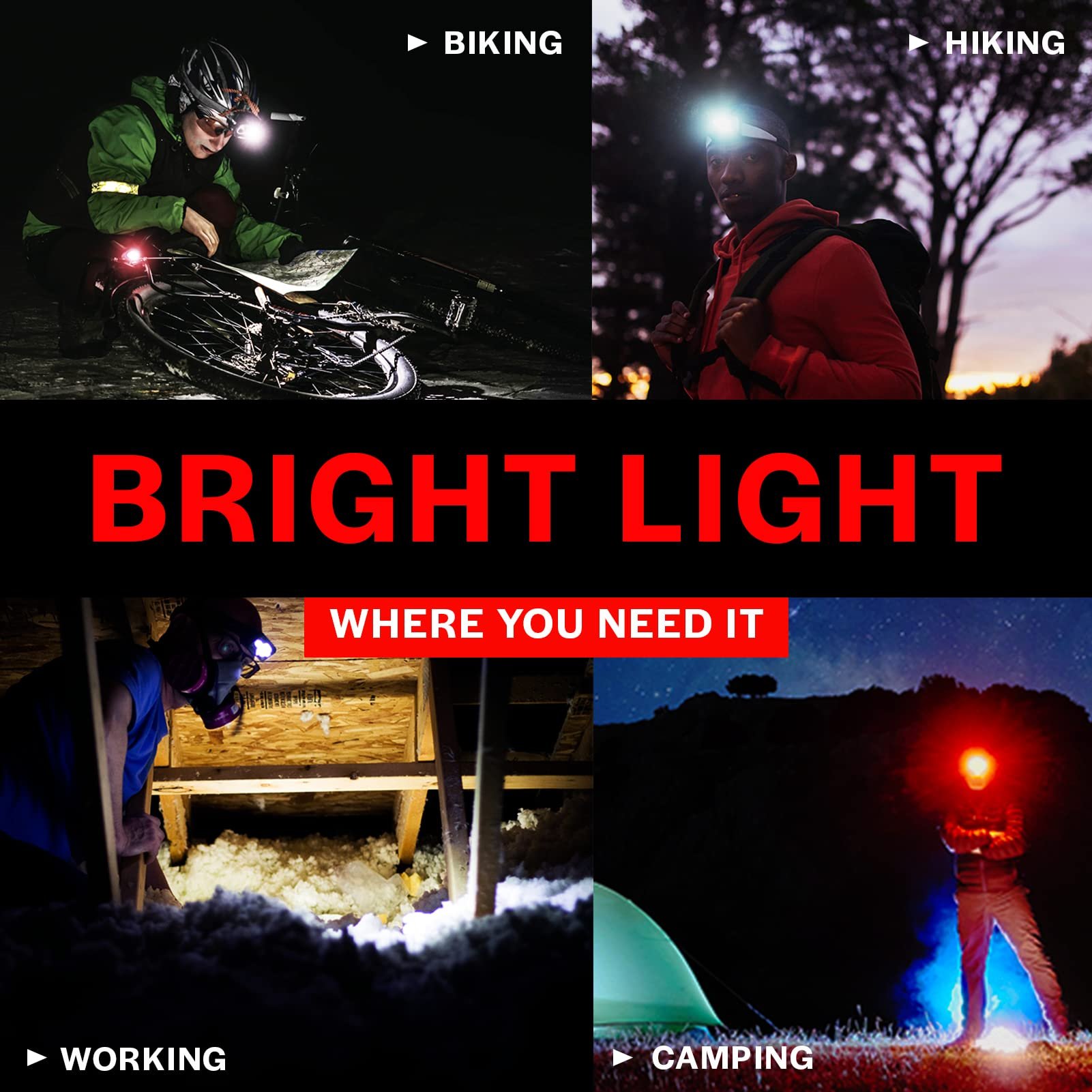 Wholesale Red Safety Light Best Head Lamp, Running Camping Waterproof Headlamps 6 Modes Pivotable Head LED Headlamp Flashlight