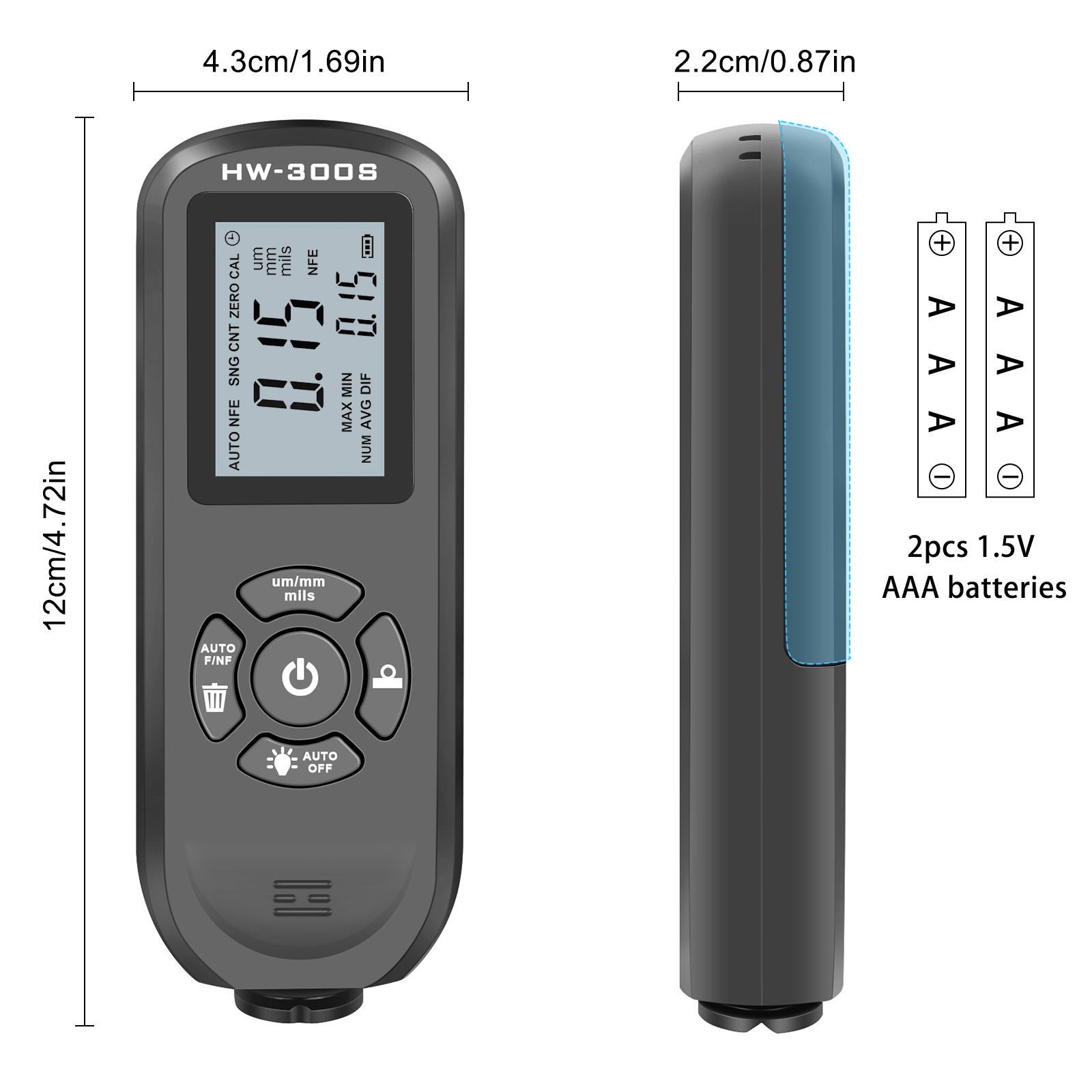 HW-300S Measuring Tool Coating Paint Film Meter Feeler Tester Car Paint Thickness Meter Metal Thickness Gauge