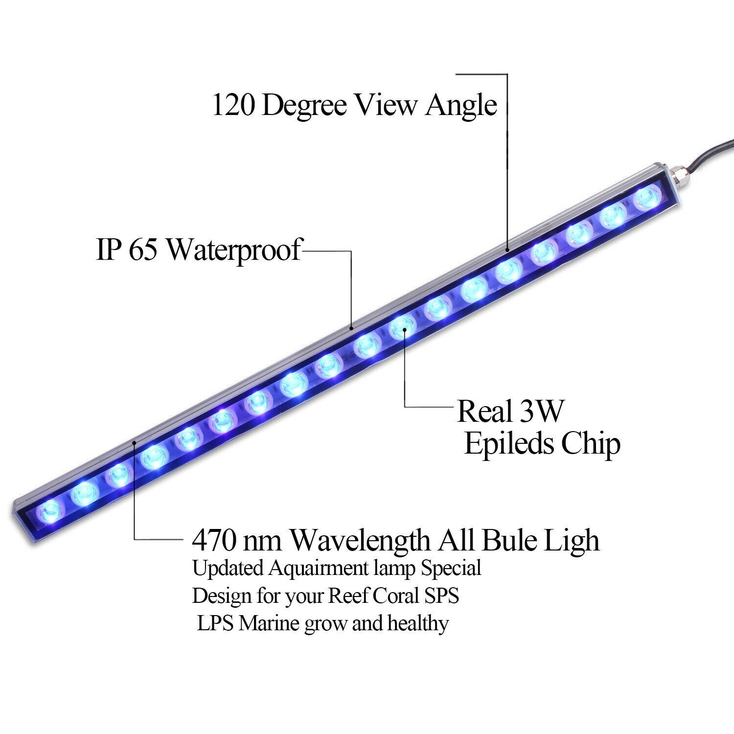 IP65 Waterproof 470nm Blue LED Bar Light 27W LED Aquarium Light Strip Reef Coral Plant Fish Tank Lamp Growth Greenhouse Lighting