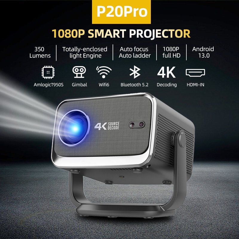 XP20 1080P Smart Projector 350 Ansi Wifi6 Amlogic T950S 4K FULL HD Projector 2gb 16gb Android 13 Tv Projectors