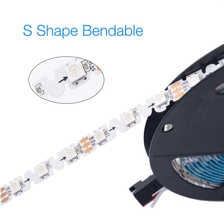 Zigzag Bendable S Shaped Curve Type Addressable Digital WS2812B 5050 5mm 8mm RGB Pixel 48 60 Leds/m 5V ZIG ZAG LED Strip Light