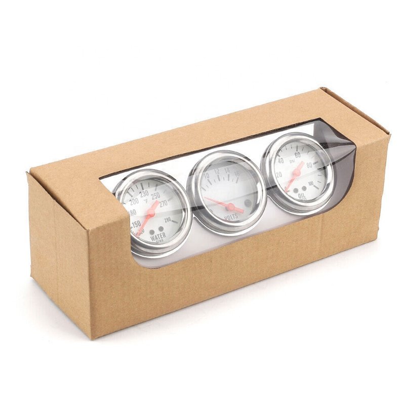 52mm 2 inch Auto Car Oil Pressure Water Temp Volt Meter Gauge With Sensor Triple Gauge Set Mechanical Chrome Panel White 3 in 1