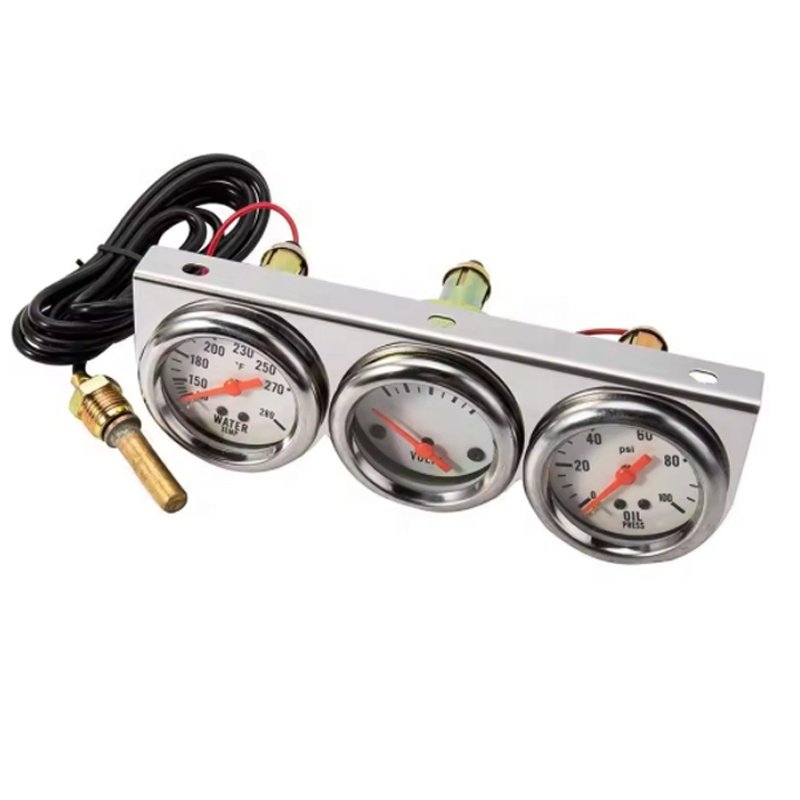 52mm 2 inch Auto Car Oil Pressure Water Temp Volt Meter Gauge With Sensor Triple Gauge Set Mechanical Chrome Panel White 3 in 1