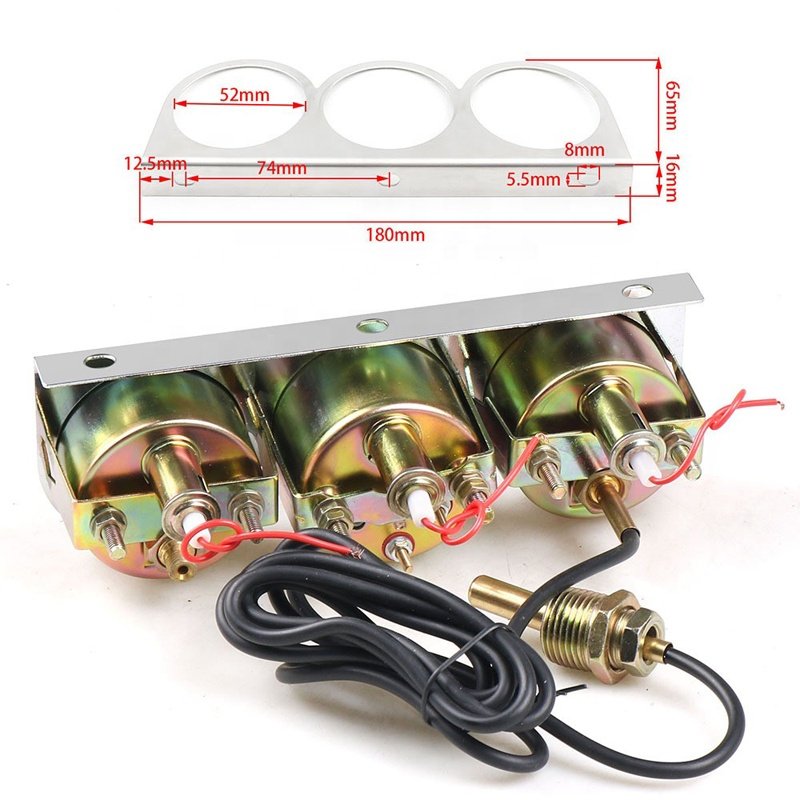 52mm 2 inch Auto Car Oil Pressure Water Temp Volt Meter Gauge With Sensor Triple Gauge Set Mechanical Chrome Panel White 3 in 1