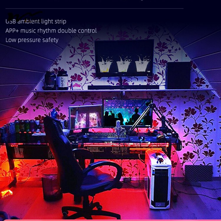 USB Self-adhesive Intelligent LED Light, Computer Esports Room Decoration, Colorful Flowing RGB Light Strip Atmosphere Light