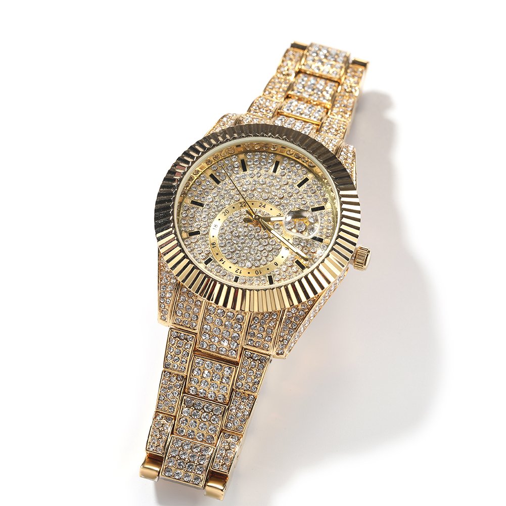 New Watch Dial Full Diamond Quartz Watches Men Watch High Quality Low Price Fashion Jewelry 10 Meters Waterproof