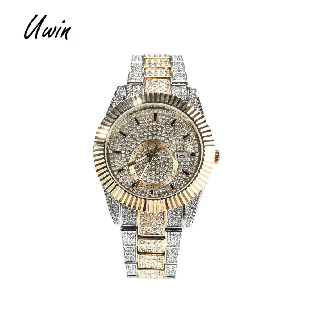 New Watch Dial Full Diamond Quartz Watches Men Watch High Quality Low Price Fashion Jewelry 10 Meters Waterproof