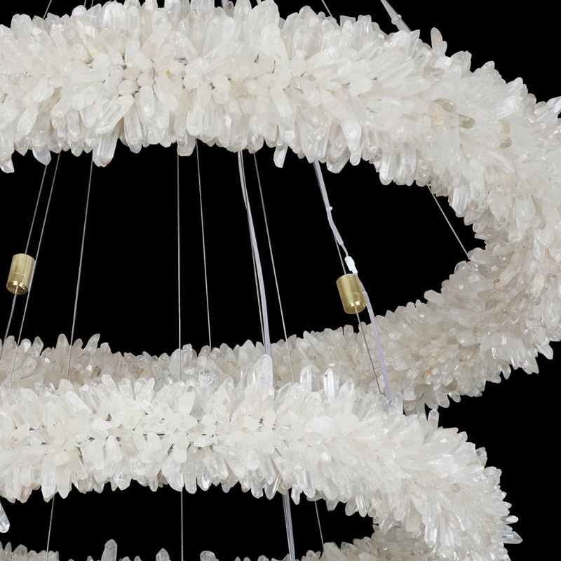 Natural Stone Rock Crystal 3 Circle Light Fixtures Pendant Lamp for Entrance Round Ring Natural Quartz Stone Crystal Chandelier