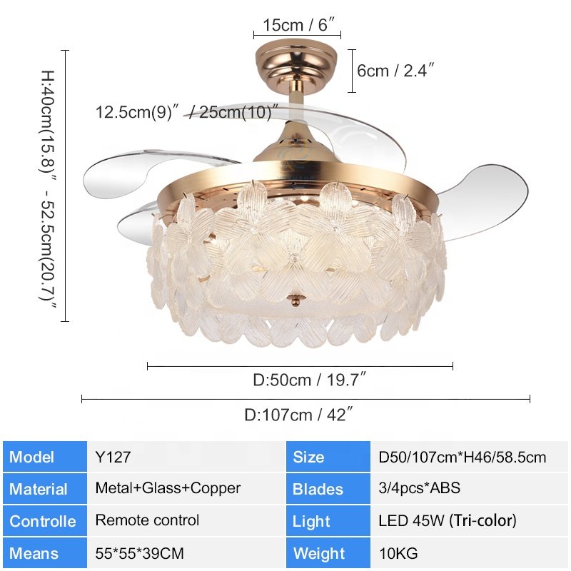 Y127 Modern LED Ceiling Fans New Creative Flower Shaped Crystal with Remote Control 110/220V Decorative Bladeless Light