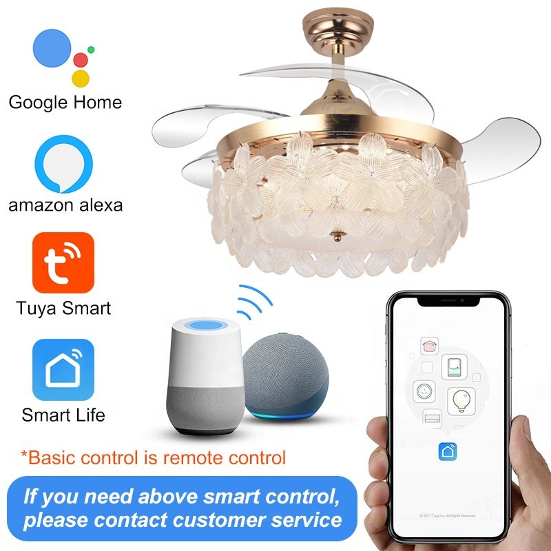 Y127 Modern LED Ceiling Fans New Creative Flower Shaped Crystal with Remote Control 110/220V Decorative Bladeless Light
