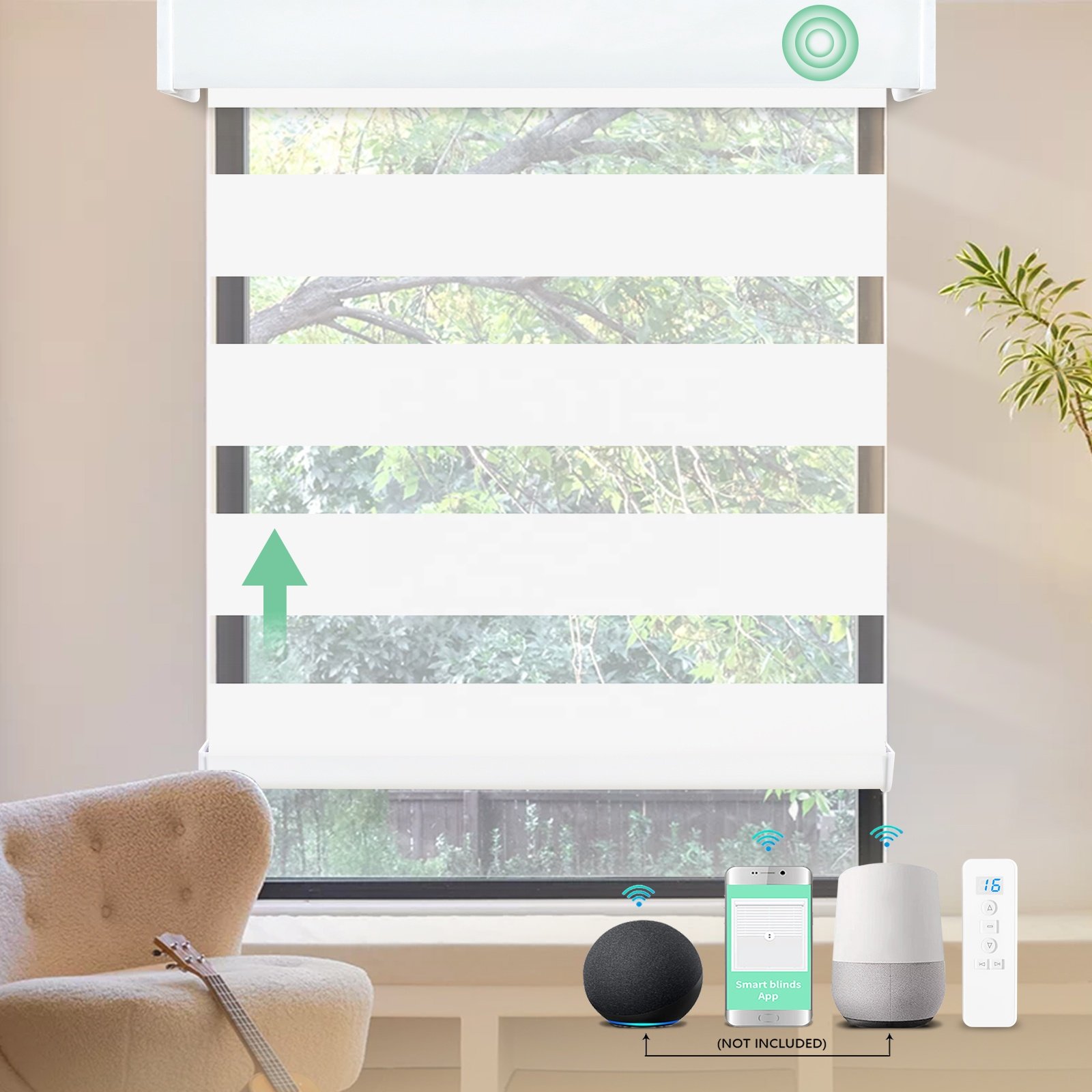 High Quality Alexa Tuya Wifi Smart Remote Control Automatic Wireless Rechargeable Battery Motorized Zebra Blinds for Window
