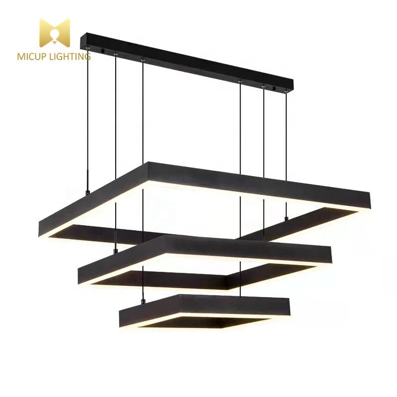 Modern Simple Acrylic New Design Square Pendant Lights Black Led Chandelier for Living Room