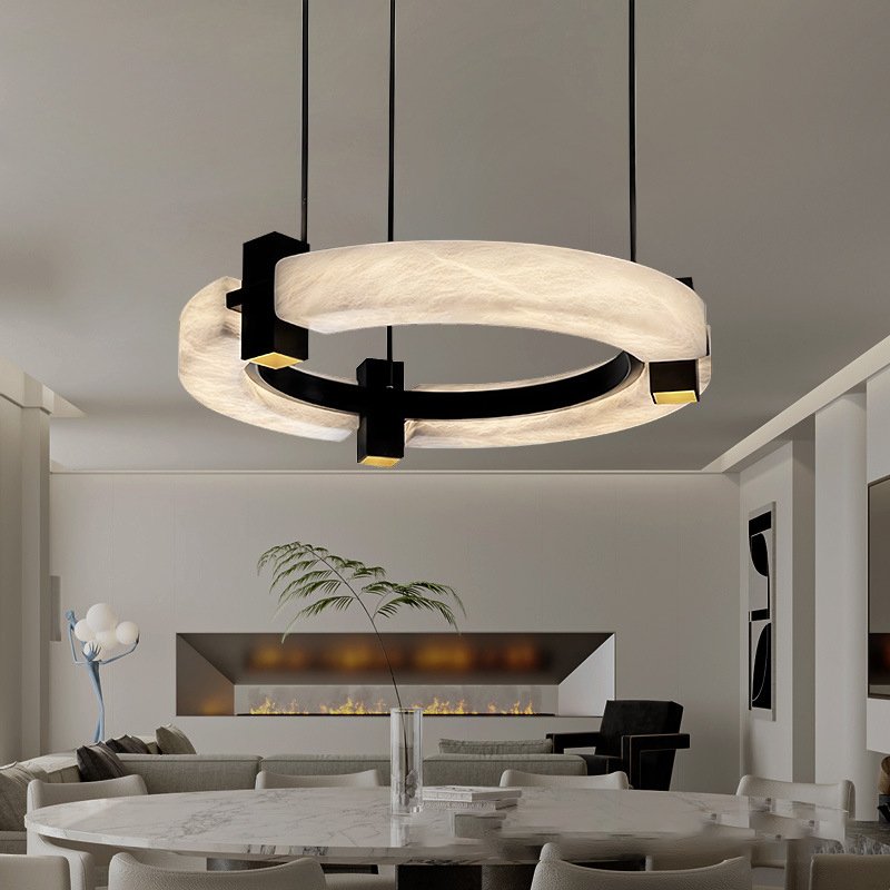 Spain Alabaster Big Luxury Villa Liging Room Senior Clubs Ring Marble Pendant Lamp Ceiling Hanging Chandelier