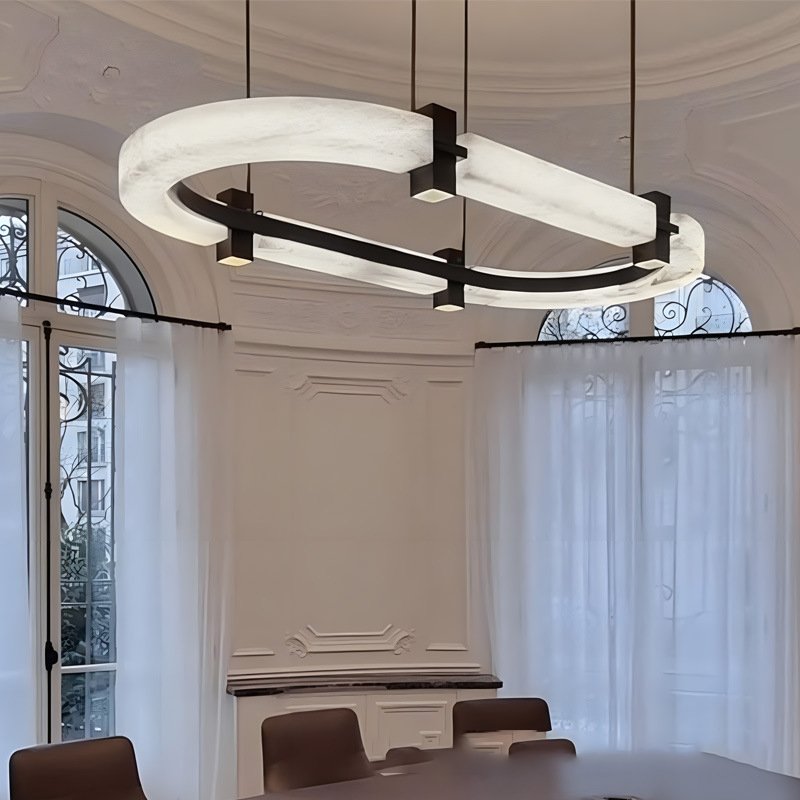 Spain Alabaster Big Luxury Villa Liging Room Senior Clubs Ring Marble Pendant Lamp Ceiling Hanging Chandelier