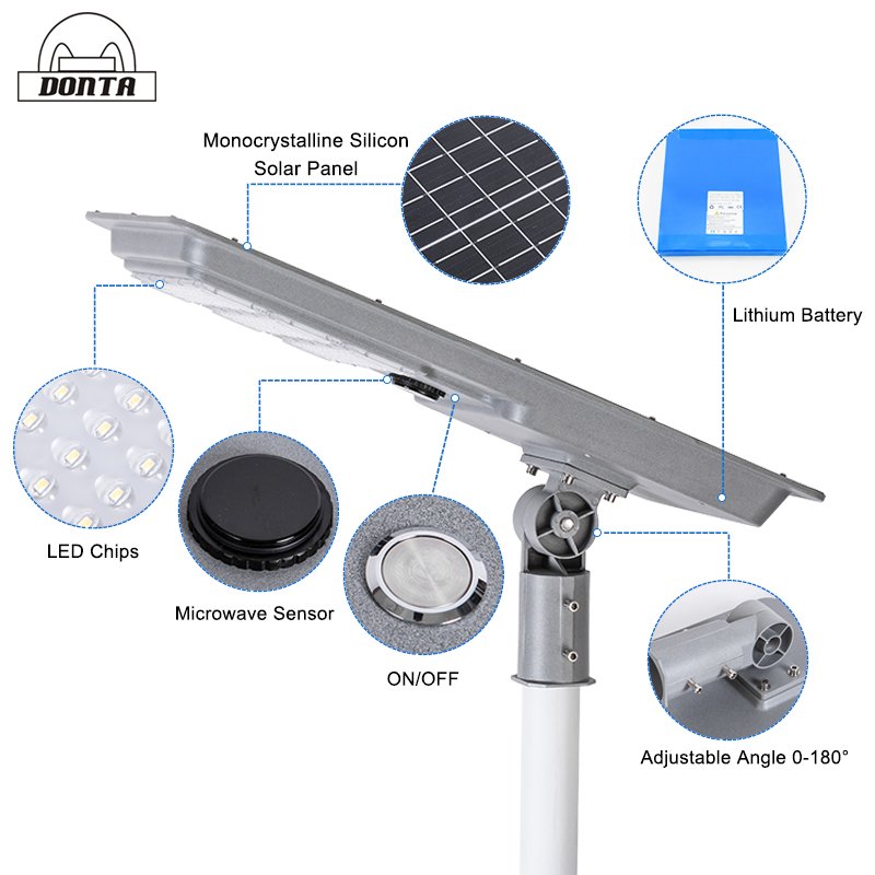 Smart Outdoor Gardens Road Waterproof IP65 Integrated All in One Led Solar Street Light 50w 80w 100w Motion Sensor