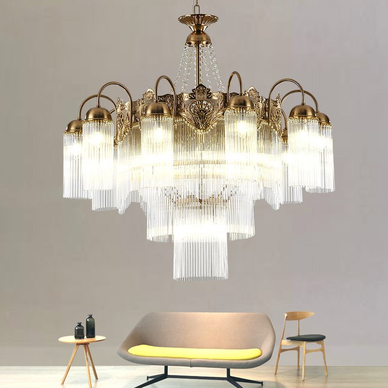 Hotel Custom Design Villa Living Room Wedding Pendant Lights Lighting Crystal High Ceiling Luxury Led Gold Modern Chandeliers