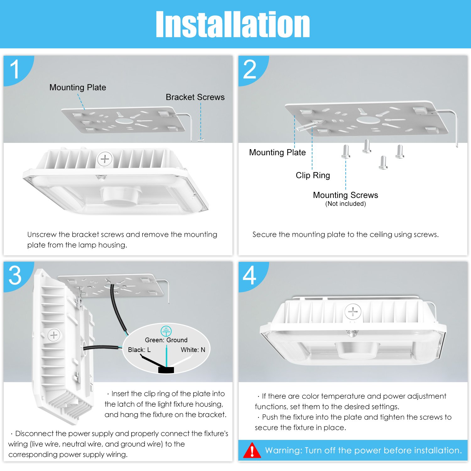 40W to 150W LED Canopy Light with 3-year Power Switch IP65 for Warehouse Walkways 5-Year Warranty