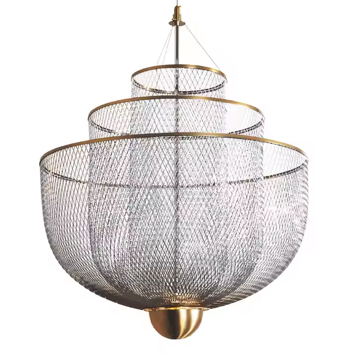 Retro Horn Shape Metal Mesh Pendant Light Hanging Light Restaurant Iron Led Metal Pendant Lamp Mesh Chandelier