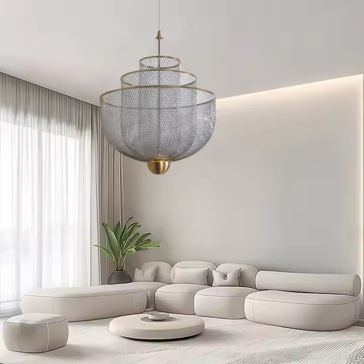 Retro Horn Shape Metal Mesh Pendant Light Hanging Light Restaurant Iron Led Metal Pendant Lamp Mesh Chandelier
