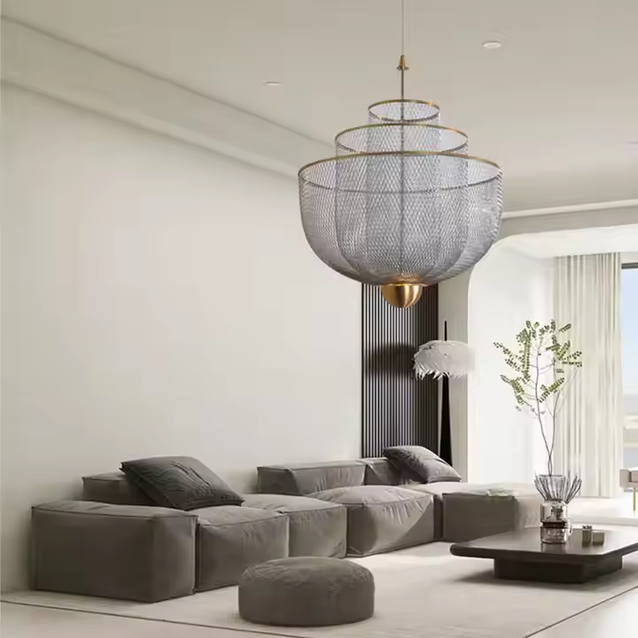 Retro Horn Shape Metal Mesh Pendant Light Hanging Light Restaurant Iron Led Metal Pendant Lamp Mesh Chandelier