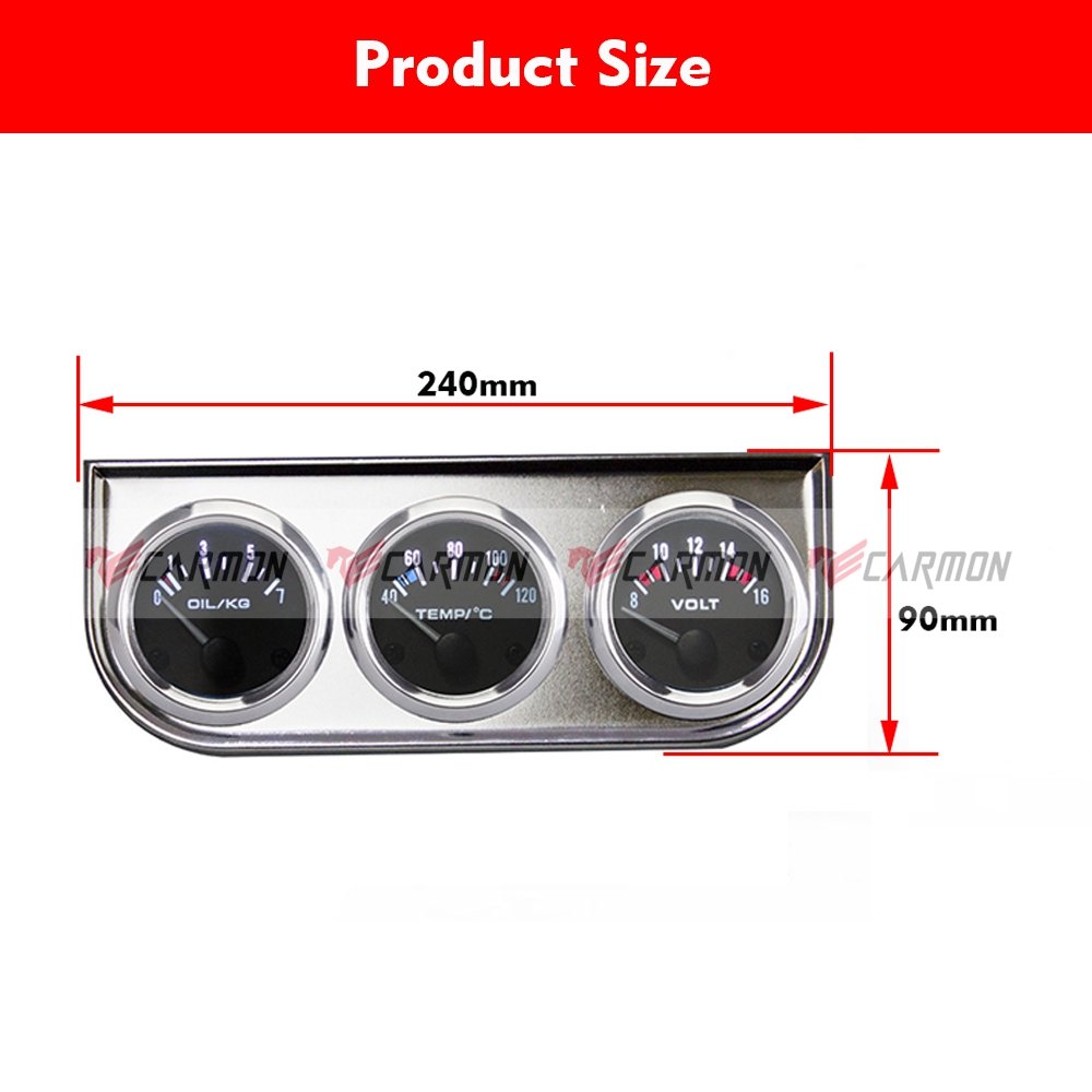 52mm 3-in-1 Auto Meter Gauge Tachometer Water Temp Oil Pressure Gauge for 12V Car