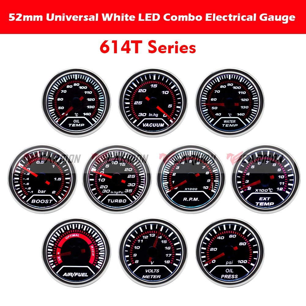 52mm 3-in-1 Auto Meter Gauge Tachometer Water Temp Oil Pressure Gauge for 12V Car
