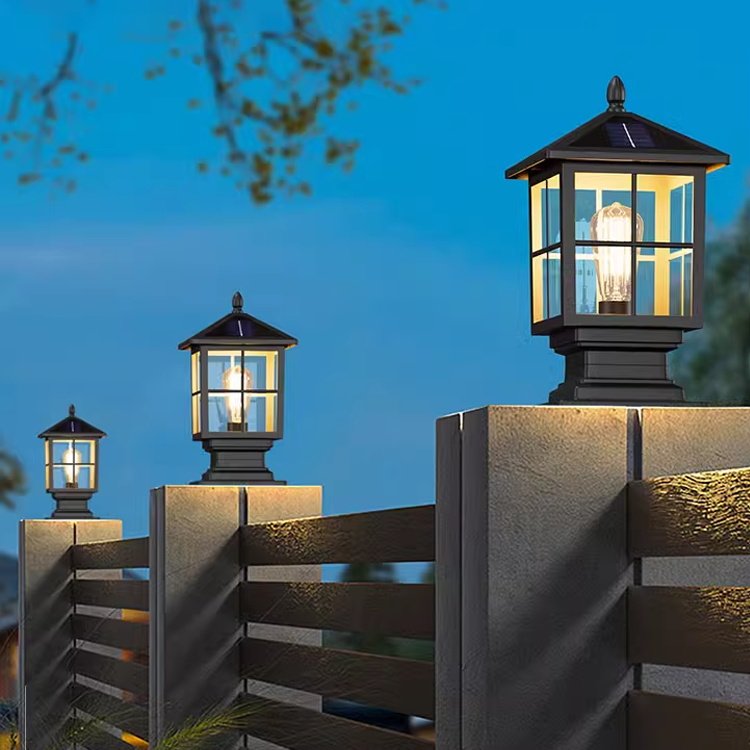 IP65 Waterproof Solar Outdoor Garden LED Pillar Light Decorative Aluminum Body Column Glass Lamp Wired Landscape Columns Lamp