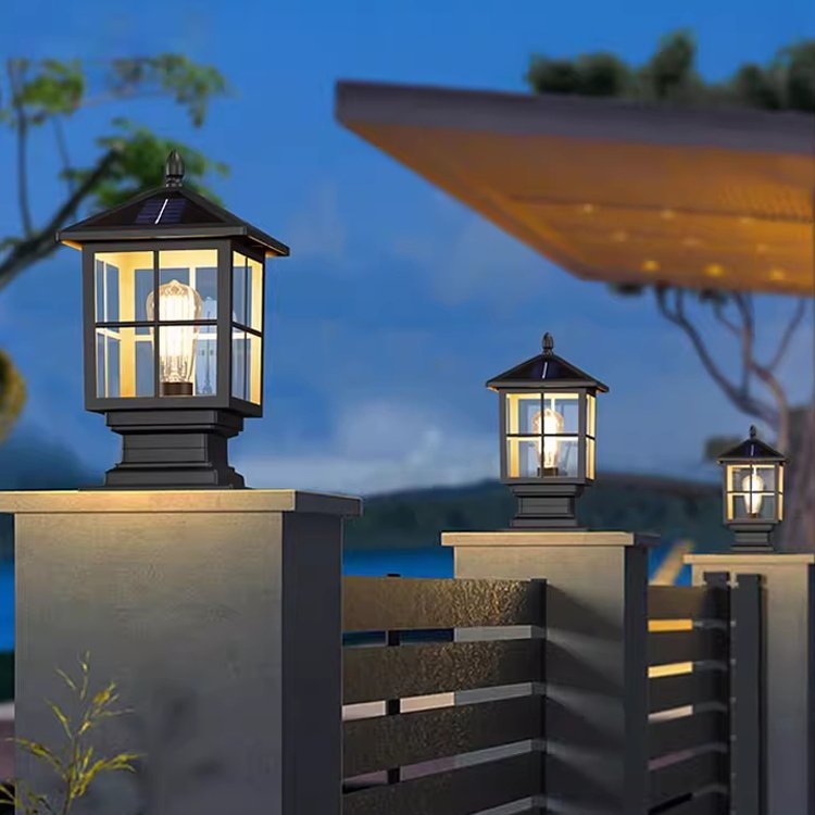 IP65 Waterproof Solar Outdoor Garden LED Pillar Light Decorative Aluminum Body Column Glass Lamp Wired Landscape Columns Lamp