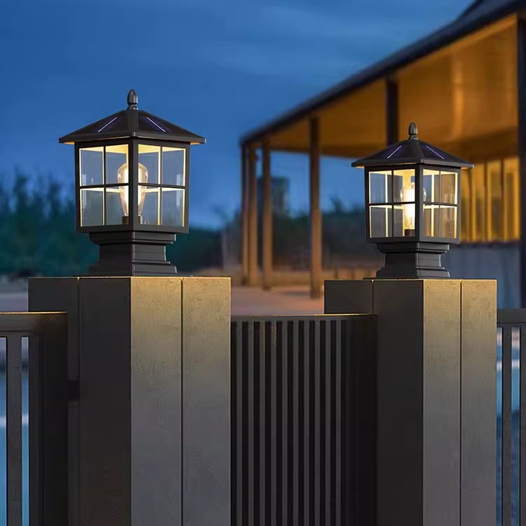 IP65 Waterproof Solar Outdoor Garden LED Pillar Light Decorative Aluminum Body Column Glass Lamp Wired Landscape Columns Lamp