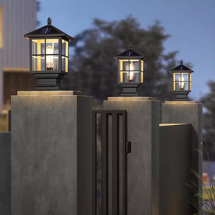 IP65 Waterproof Solar Outdoor Garden LED Pillar Light Decorative Aluminum Body Column Glass Lamp Wired Landscape Columns Lamp