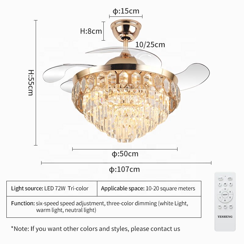754I 42-Inch Remote Control Ceiling Fan with 3 Blades and Crystal Chandelier DC Motor