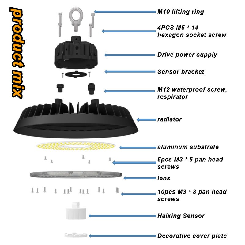 Industrial IP65 Suspension UFO LED High Bay Light for Workshop Warehouse Garage Workshop Shop With Emergency Power Supply