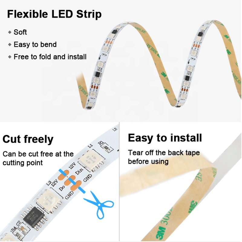 DC12V WS2811 Addressable Programmable Fita Tape 30 60 96 White Black PCB 5M 300 300leds 12V 24V Smd Cinta WS2811 RGB LED Strip