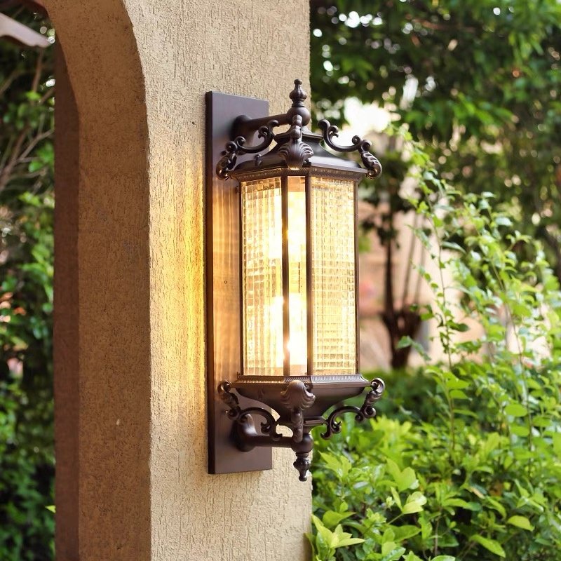 Large Classic European Die-casting Aluminum Outdoor LED Wall Lamp, Courtyard Aluminum Glass Outdoor Wall Lamp