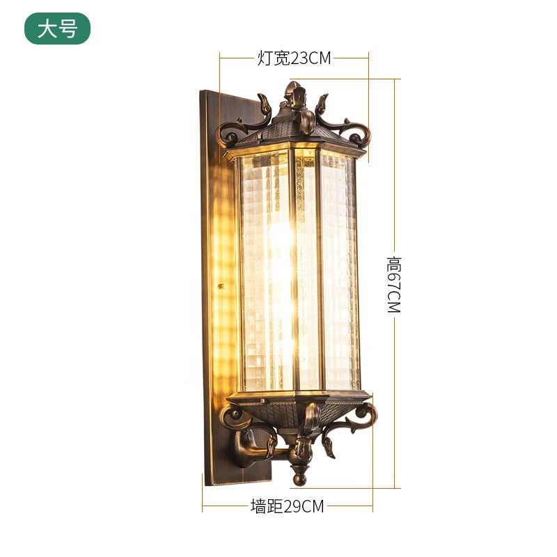 Large Classic European Die-casting Aluminum Outdoor LED Wall Lamp, Courtyard Aluminum Glass Outdoor Wall Lamp