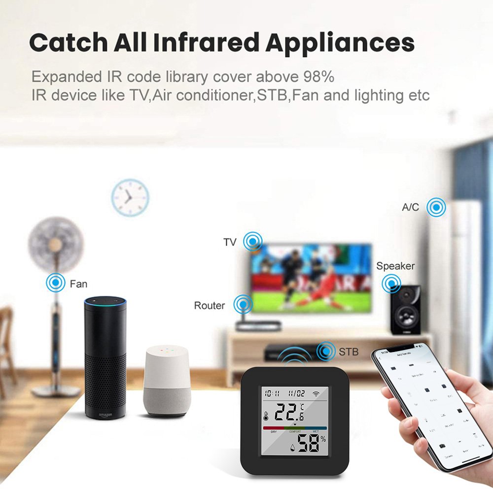 WALE Tuya Universal Smart WiFi IR Infrared Remote Control Learning Code Temperature Humidity Monitor for Air Conditioner on OFF